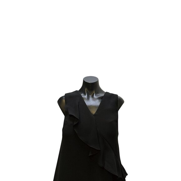Saks Fifth Avenue Sleeveless Black Ruffled A-Line Dress With V-Neck Design - Picture 3 of 8